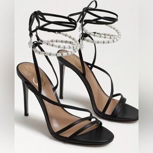 Sam Edelman Black Leather Strap Stiletto Heels